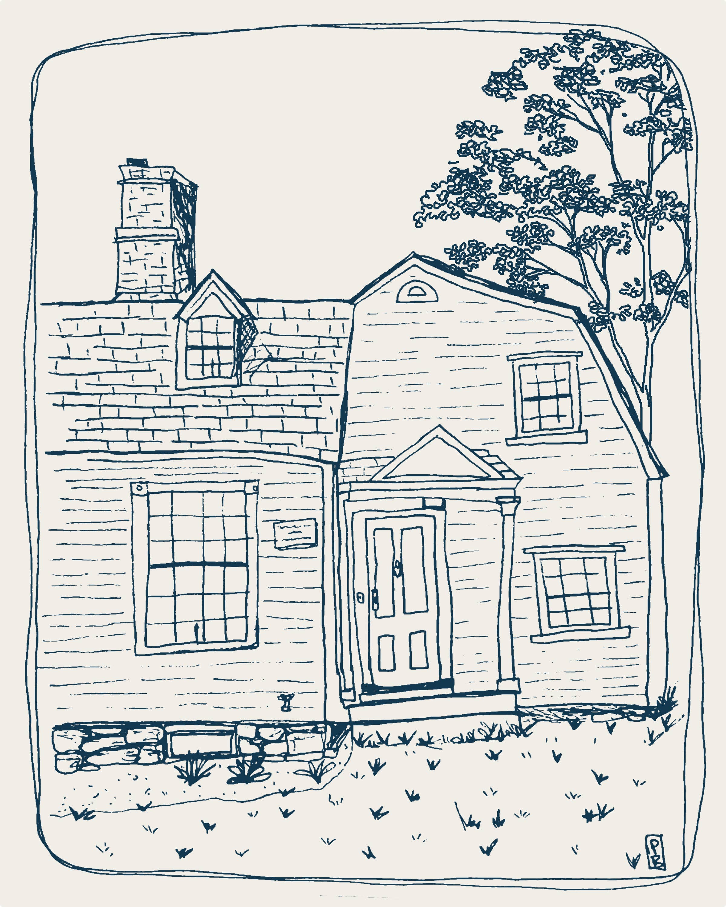 New England House Line Art Print: Minimalist Home Drawing