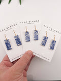 Blue China Wide Rectangle Dangle earrings on gold wire