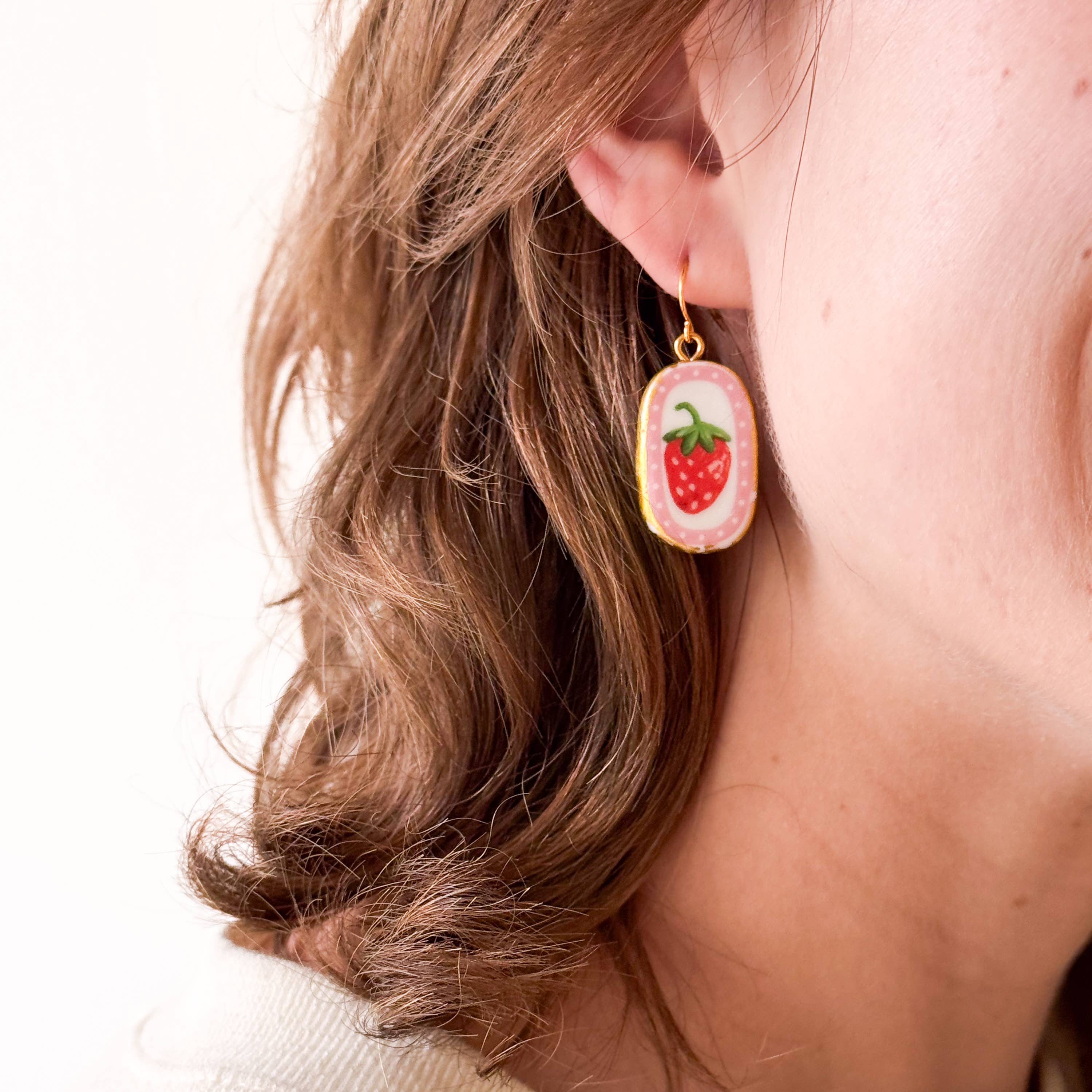 Strawberry Earrings Ceramic Pink Dangle Jewelry