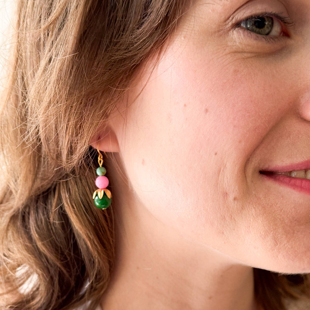 Colorful Beaded Earrings Mixed Glass Drop Bright Gift