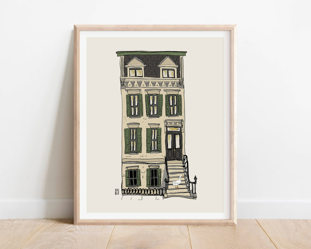 Brooklyn Brownstone Art Print: Goose on Stoop, New York City