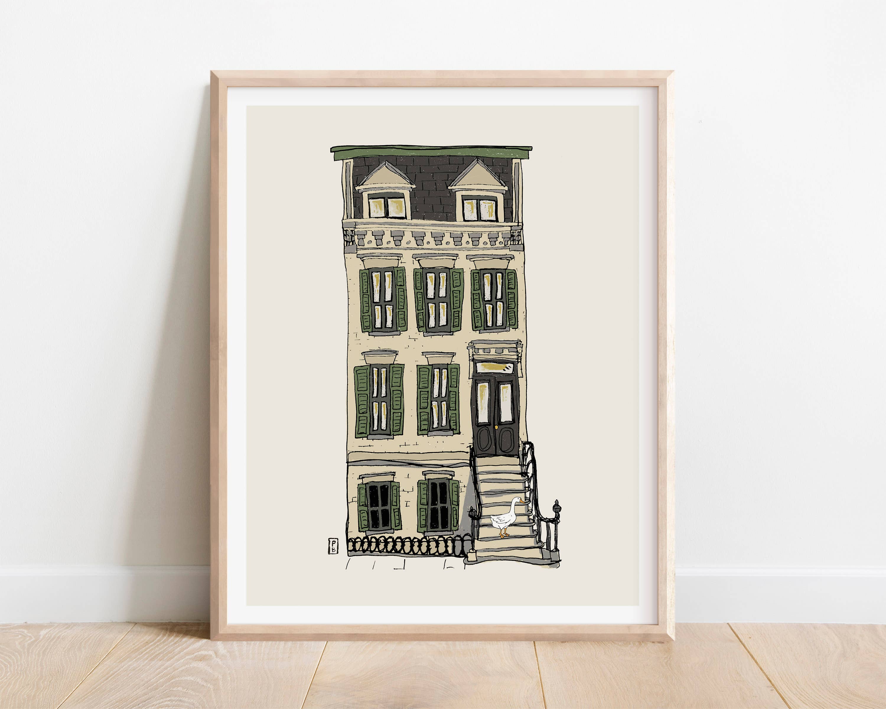 Brooklyn Brownstone Art Print: Goose on Stoop, New York City
