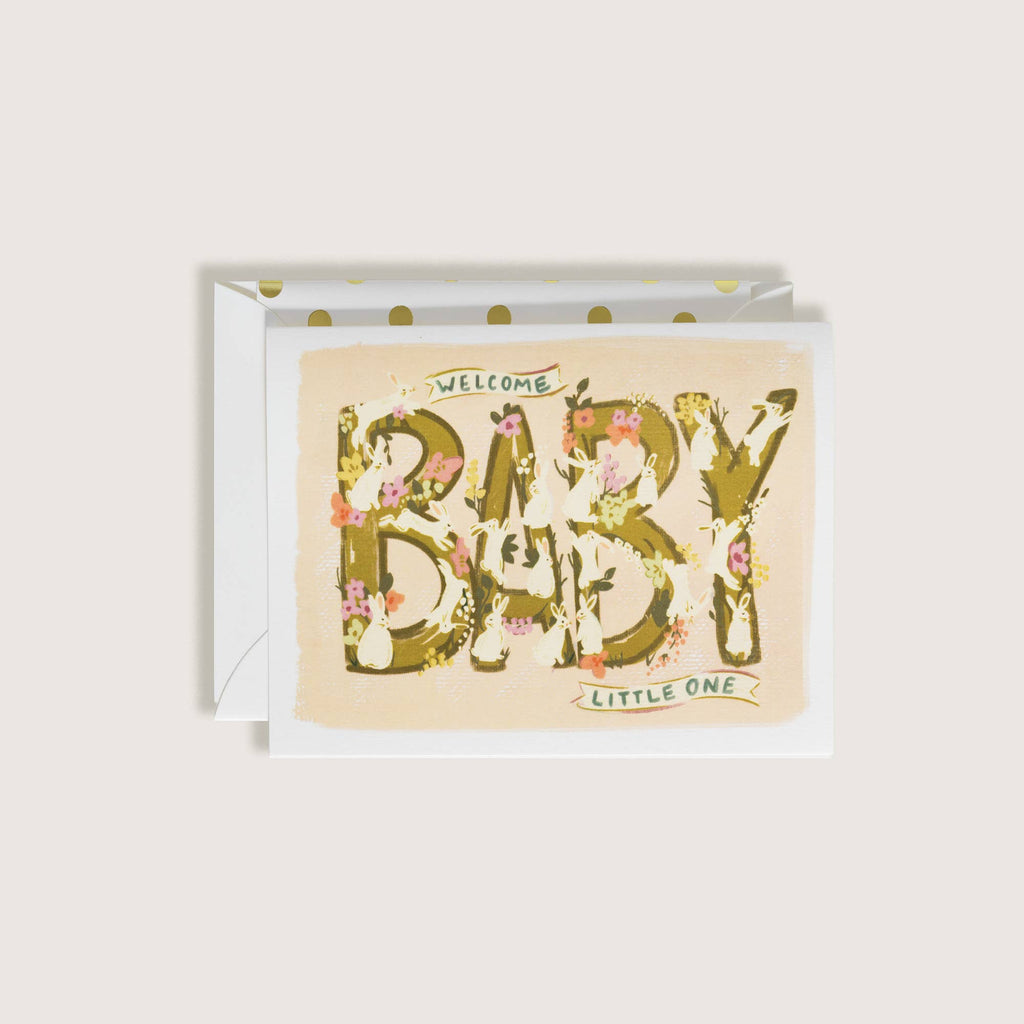 Welcome Baby Spelled with Rabbits Greeting Card