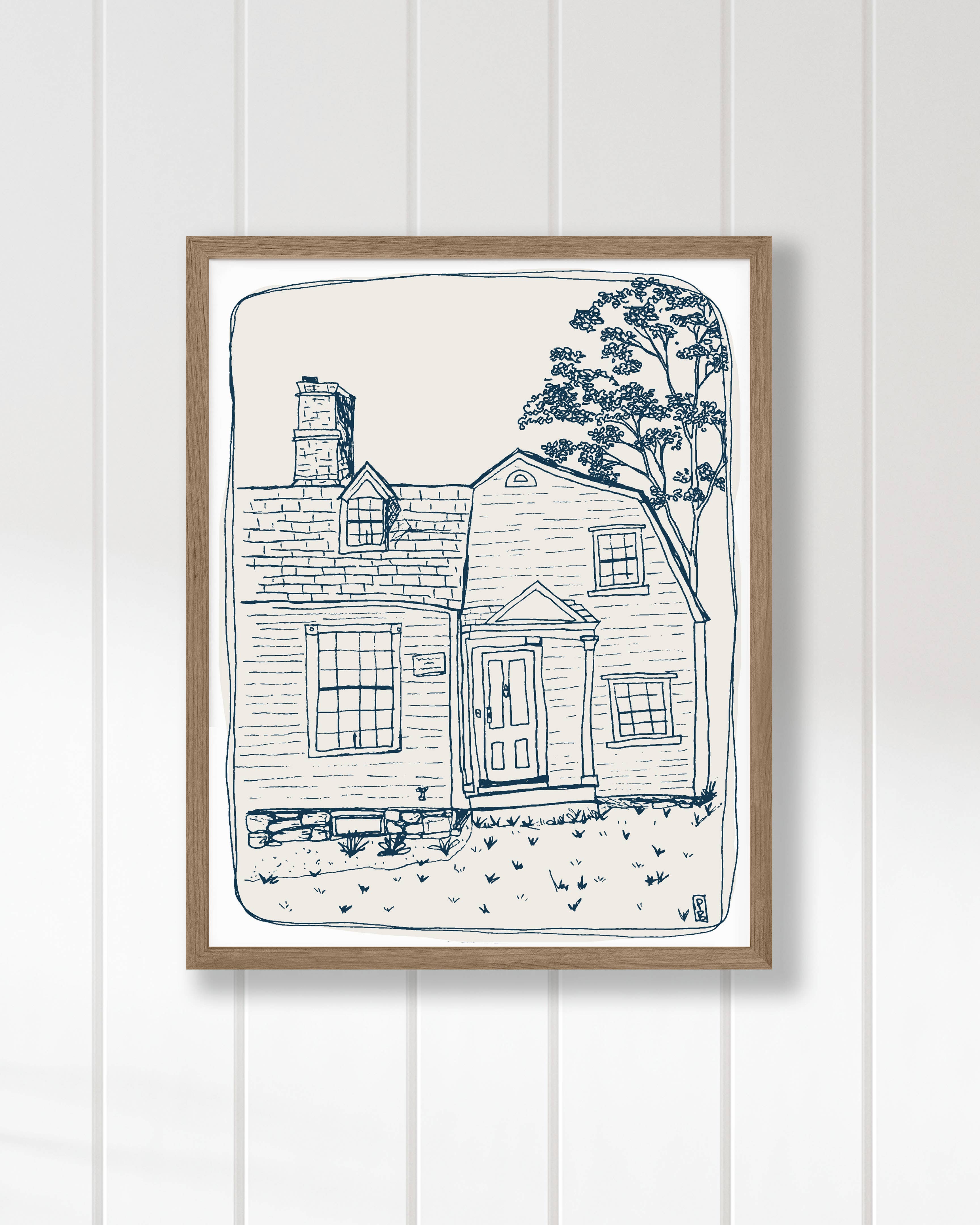 New England House Line Art Print: Minimalist Home Drawing