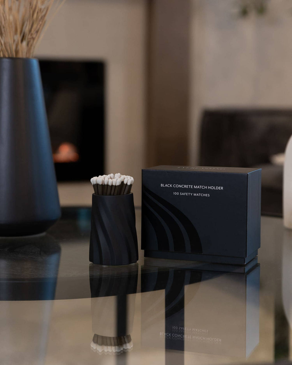 Concrete Safety Match Holder with Matches – Black