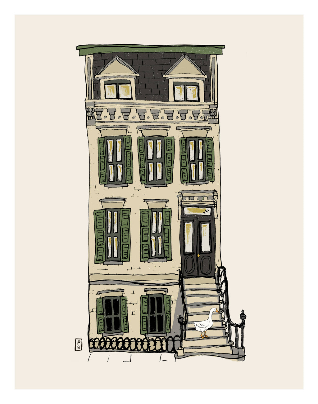 Brooklyn Brownstone Art Print: Goose on Stoop, New York City
