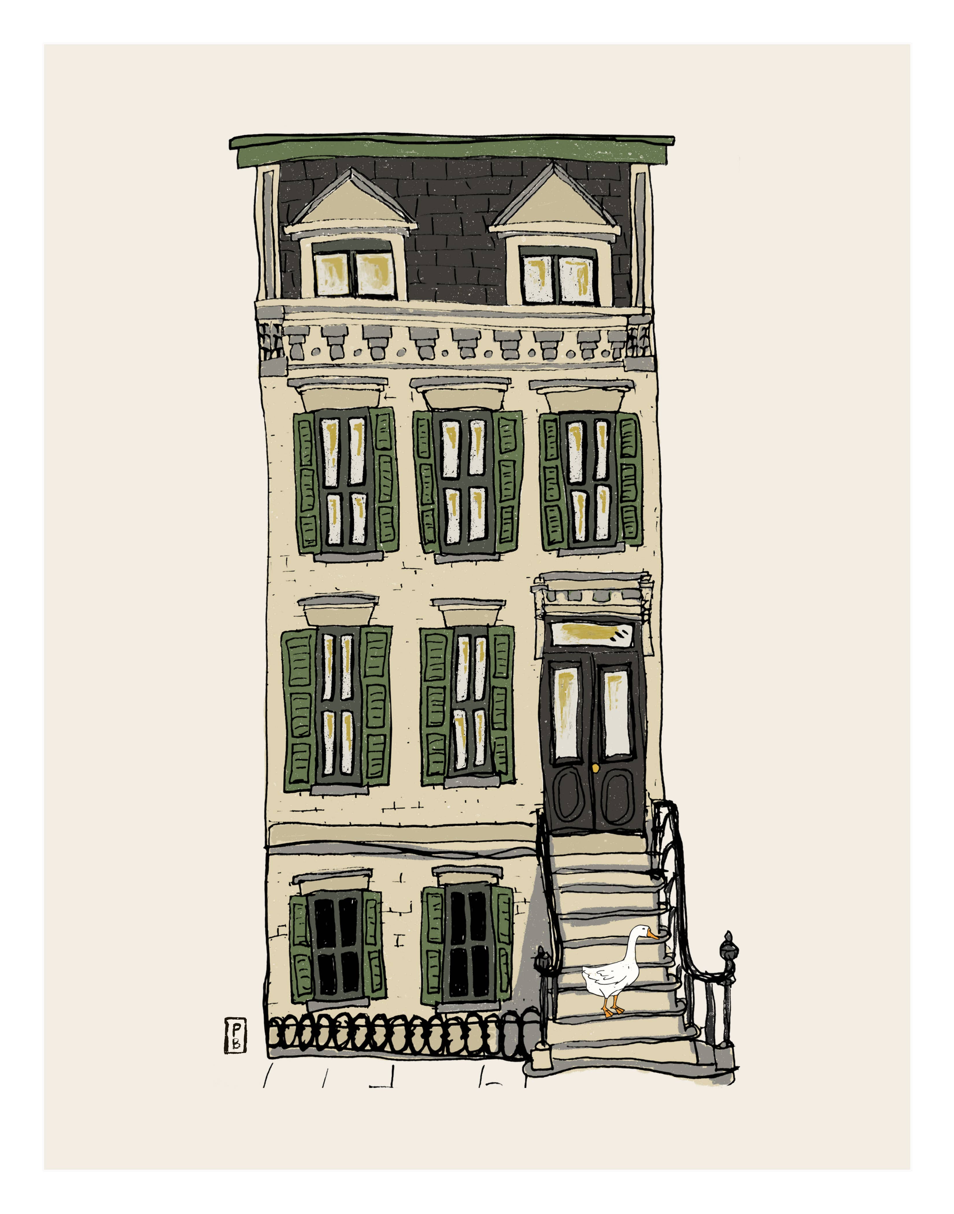 Brooklyn Brownstone Art Print: Goose on Stoop, New York City