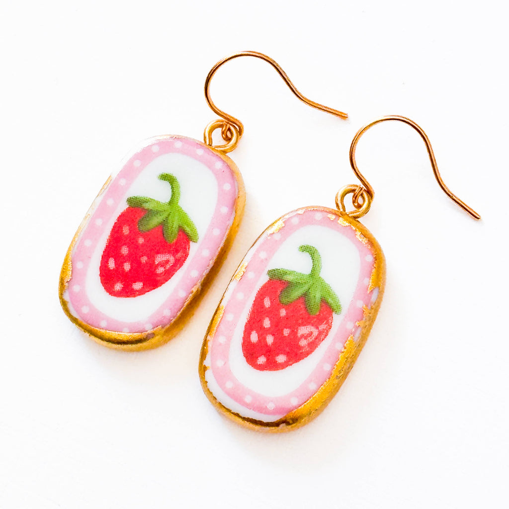 Strawberry Earrings Ceramic Pink Dangle Jewelry