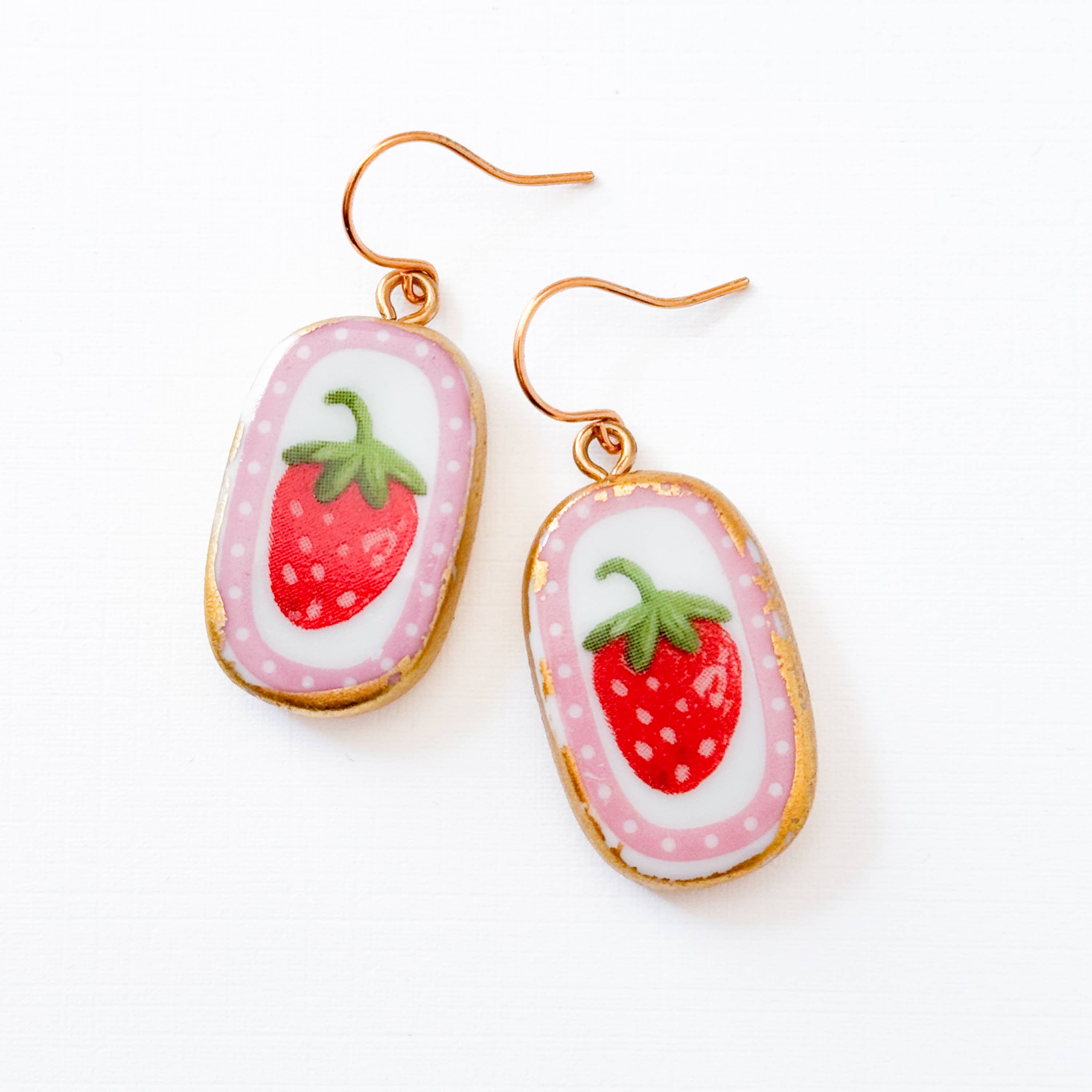 Strawberry Earrings Ceramic Pink Dangle Jewelry