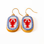 Ceramic Lobster Earrings Gold Plated Coastal Nautical