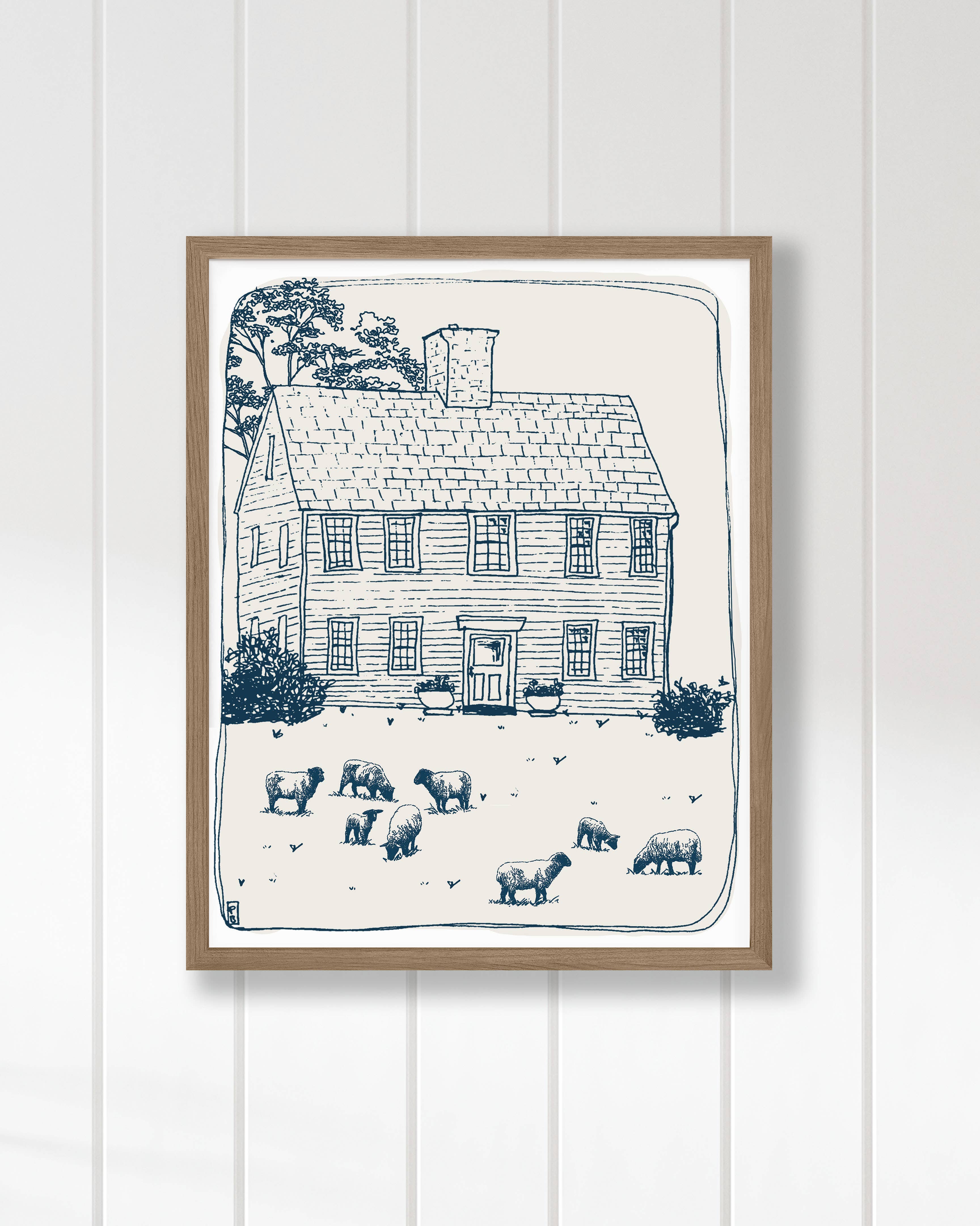 New England House Line Art Print: Minimalist Home Drawing