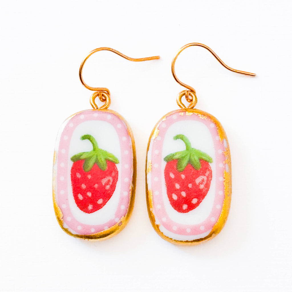 Strawberry Earrings Ceramic Pink Dangle Jewelry