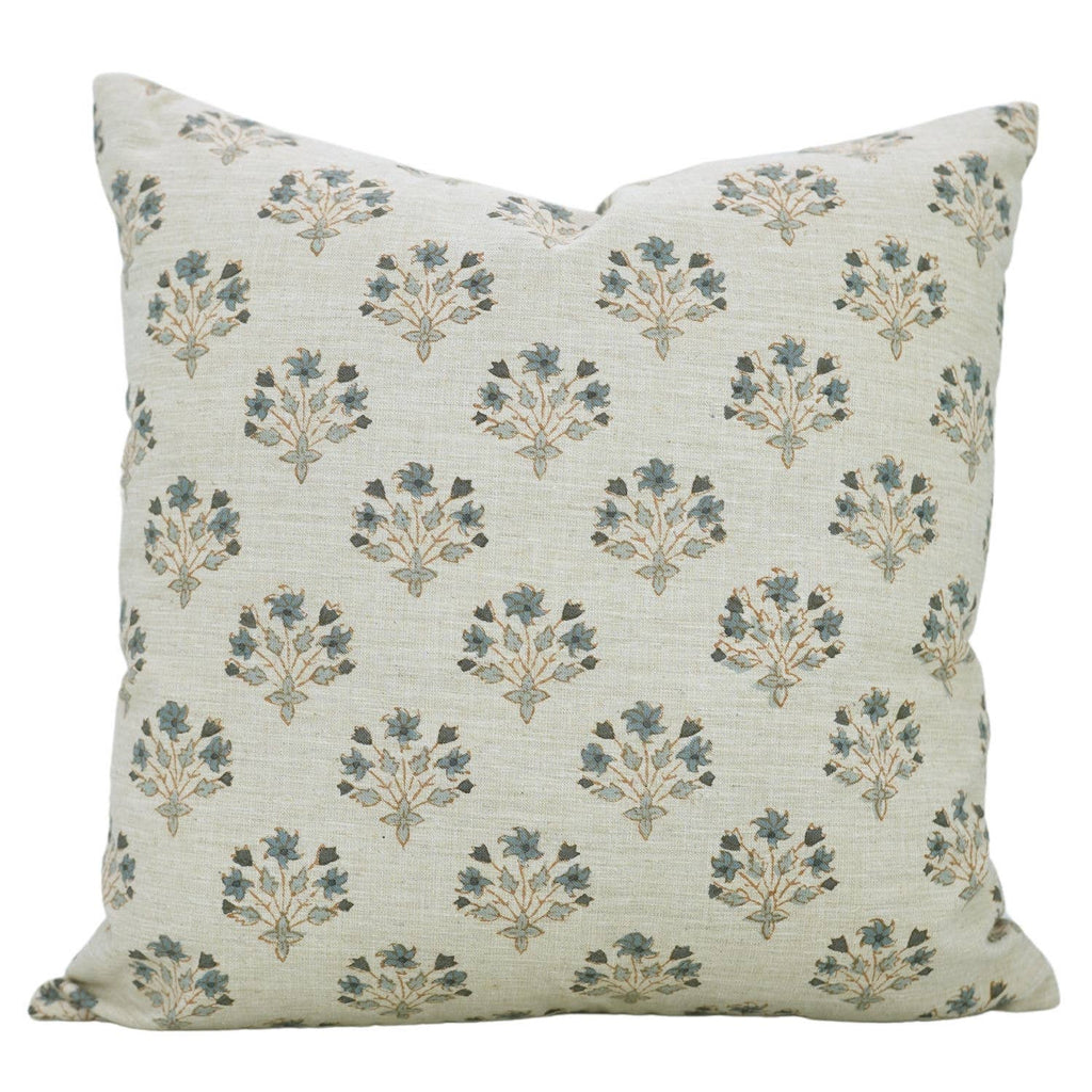 Floral Block Print Linen Blend Pillow Cover- Diwali Flower 20 X20
