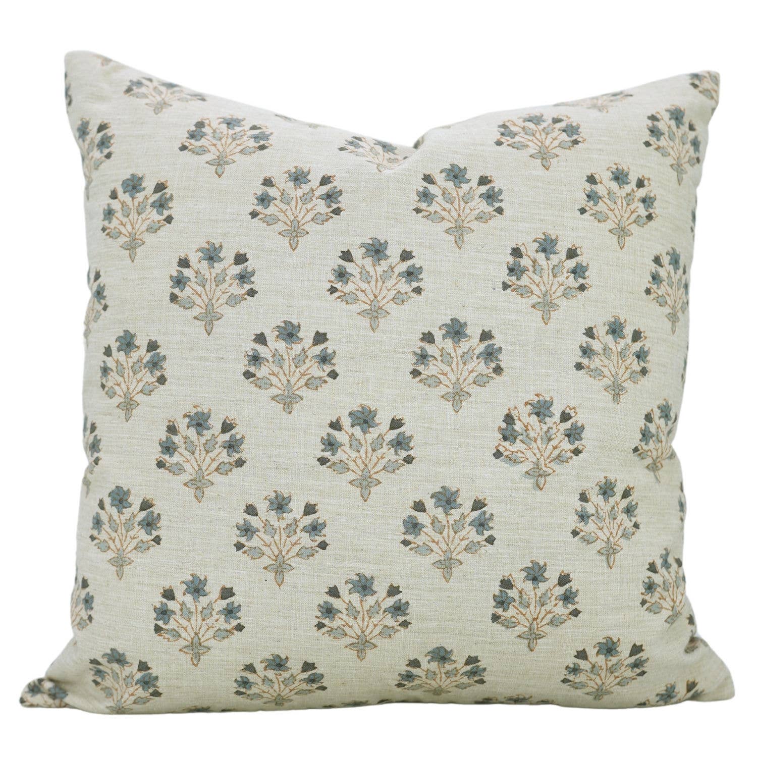 Floral Block Print Linen Blend Pillow Cover- Diwali Flower 20 X20