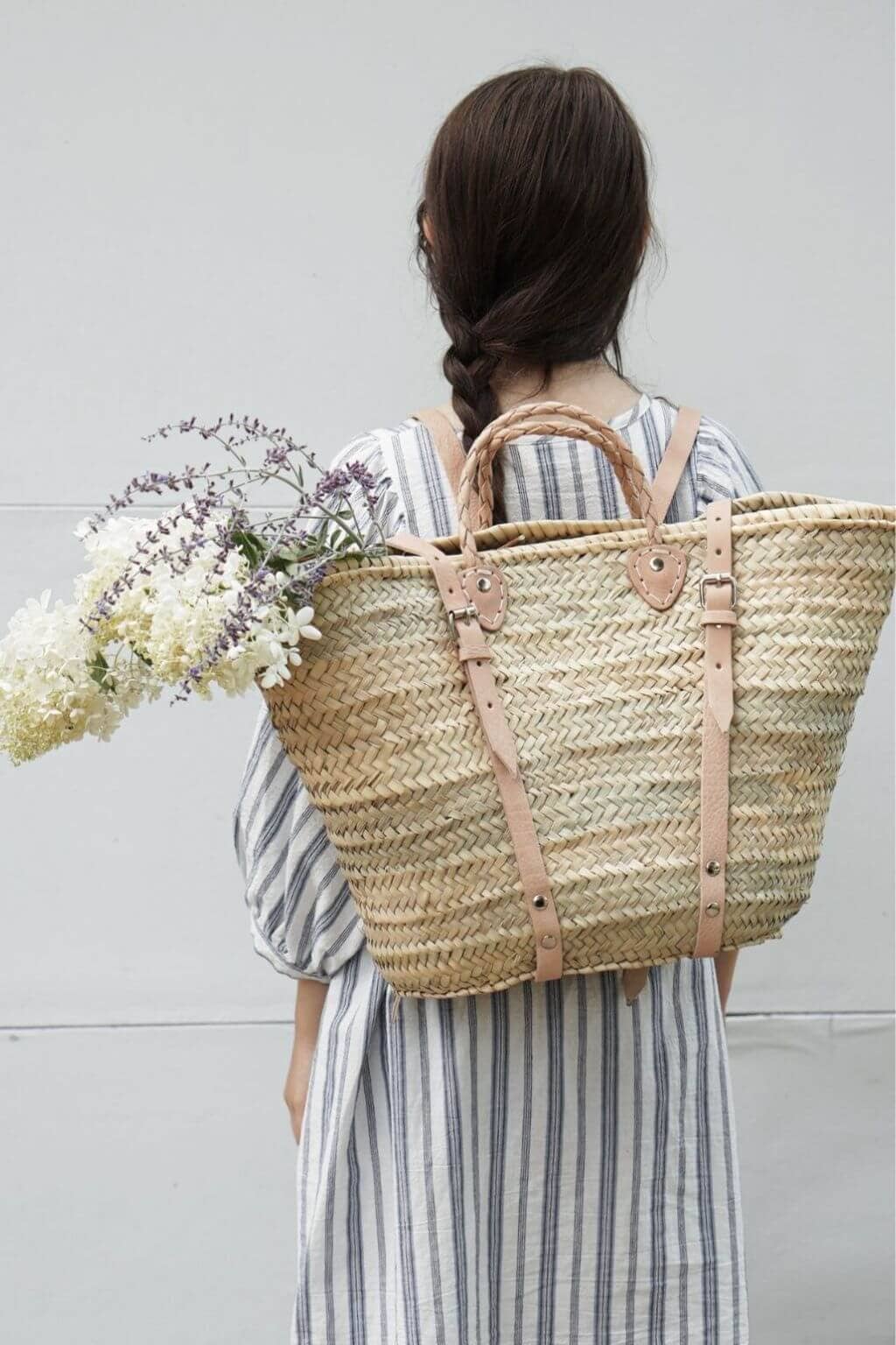 Handwoven Marrakech French Market Basket with Leather Straps