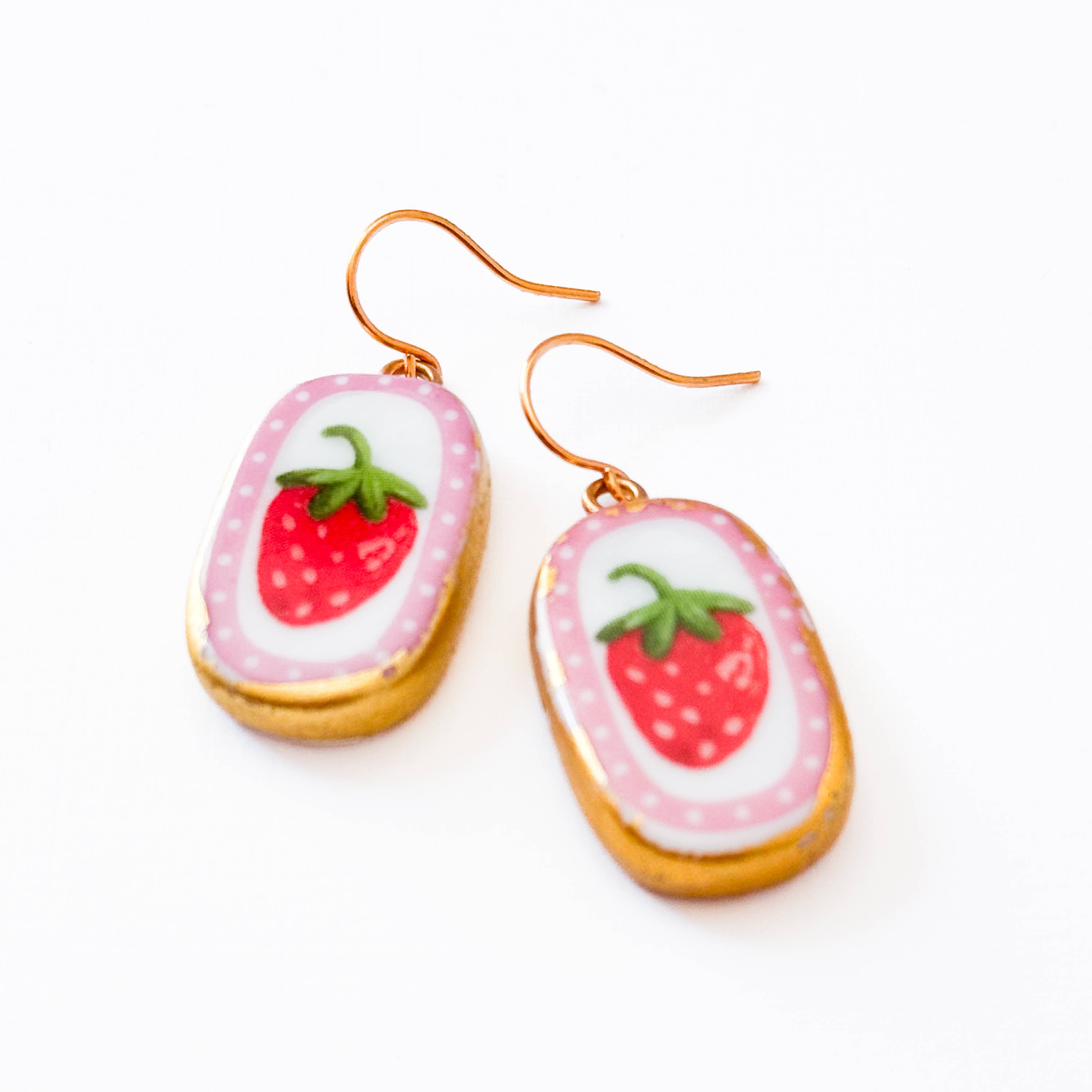 Strawberry Earrings Ceramic Pink Dangle Jewelry