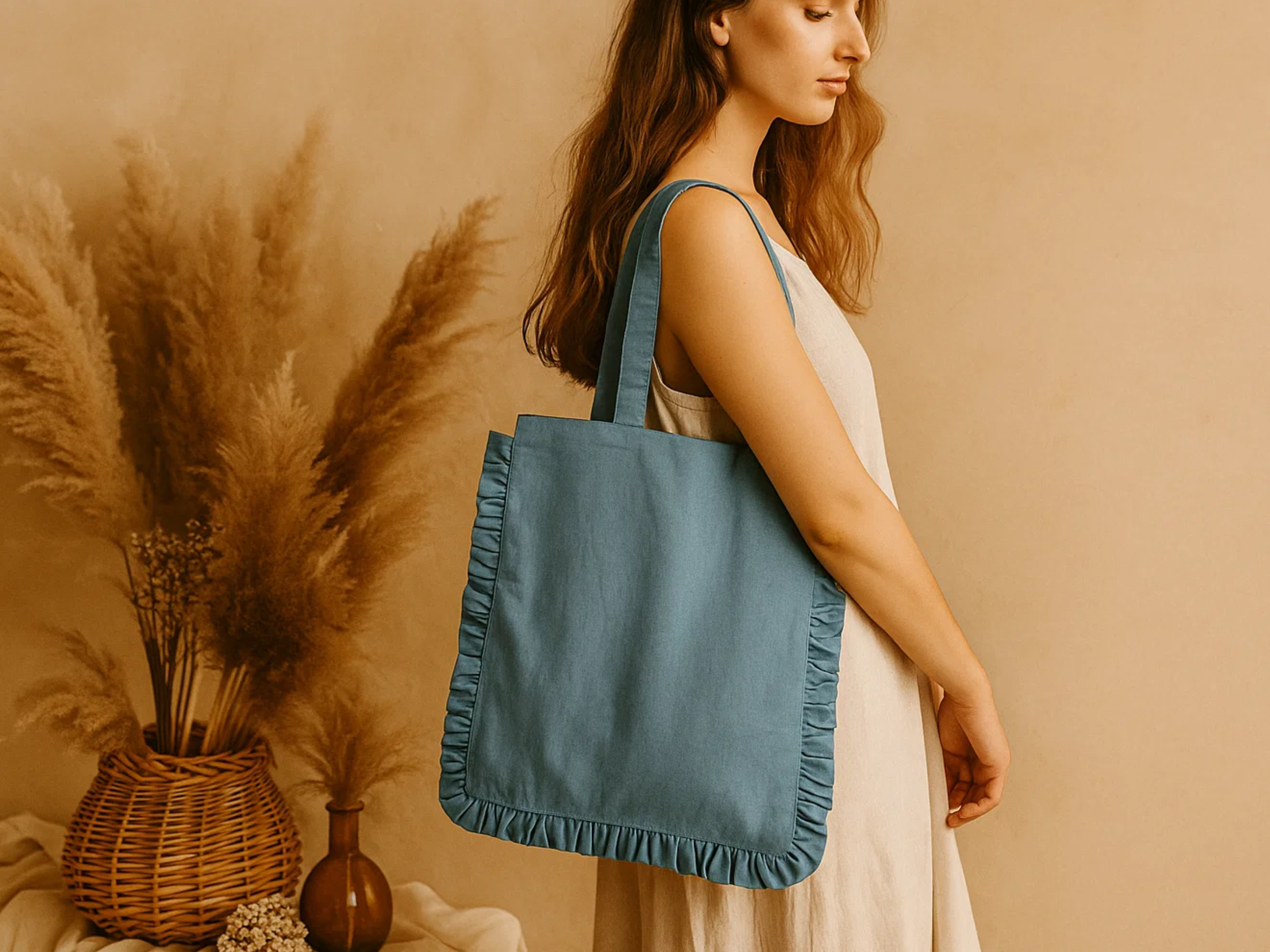 Canvas Ruffle Tote