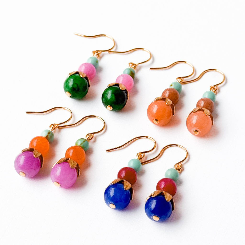 Colorful Beaded Earrings Mixed Glass Drop Bright Gift