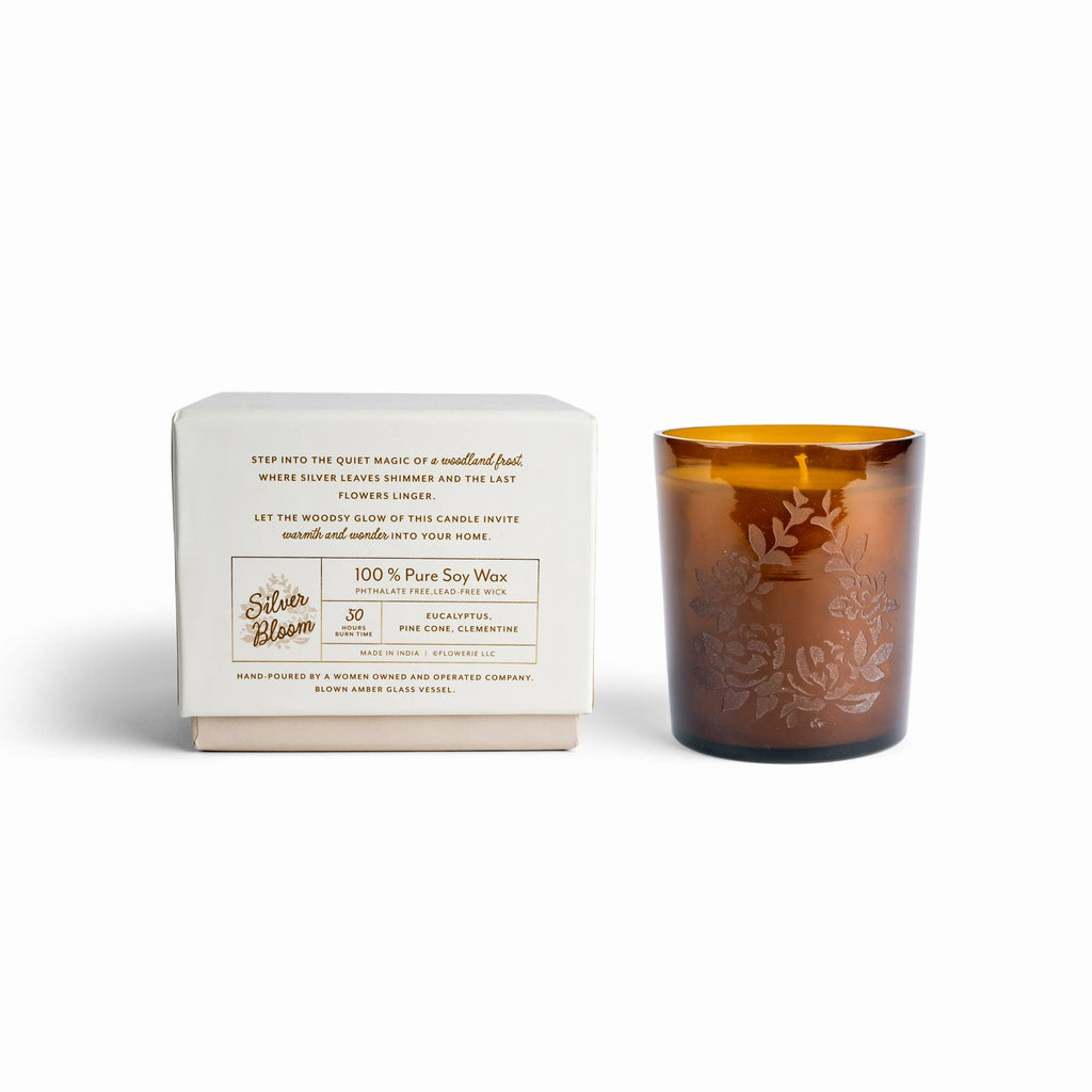 Silverbloom Candle| Soy Wax Amber Glass Gold Foil Box