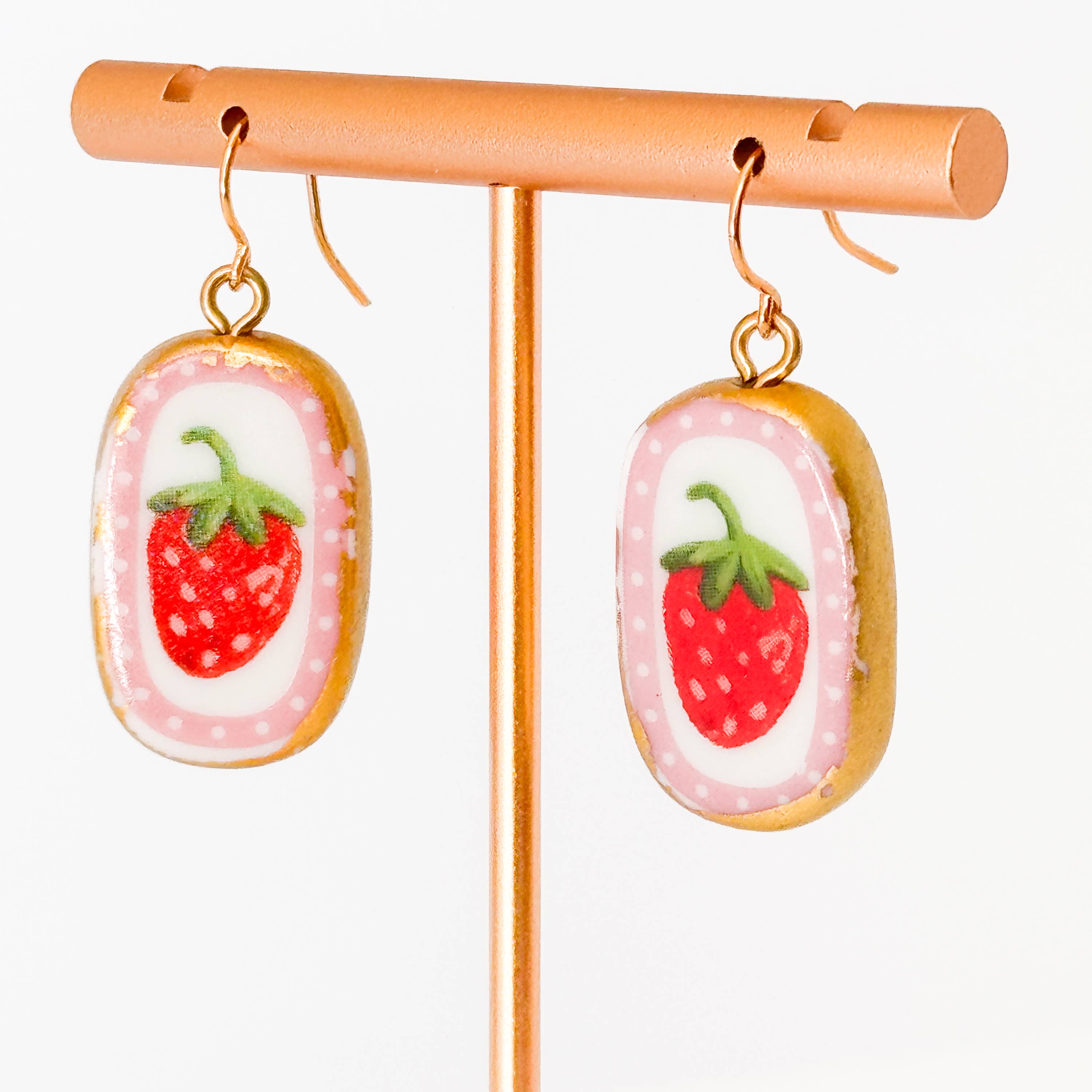 Strawberry Earrings Ceramic Pink Dangle Jewelry