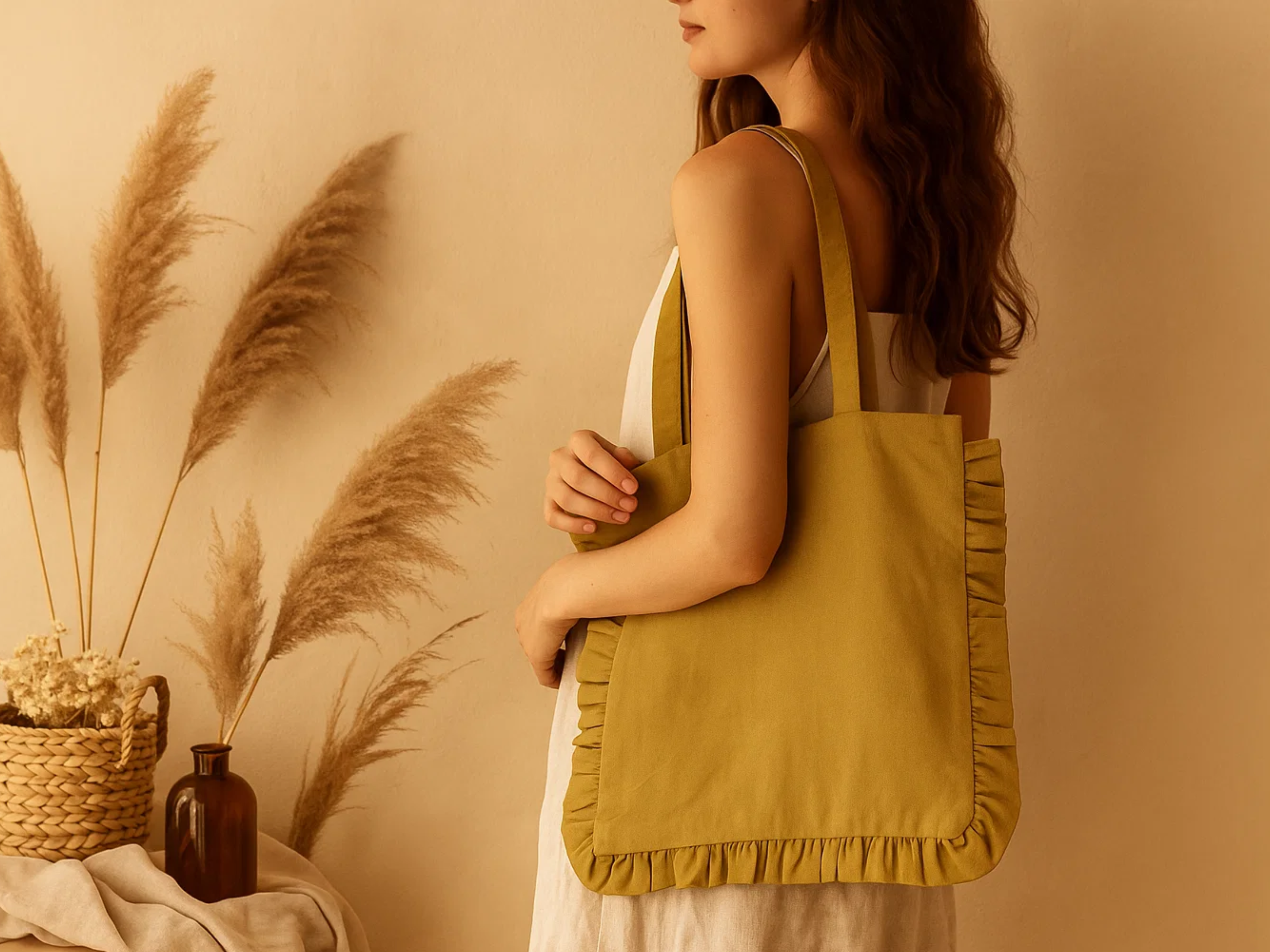 Canvas Ruffle Tote