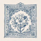 Floral Damask Art Print, Blue floral line art