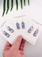 Blue China Wide Rectangle Dangle earrings with gold tips