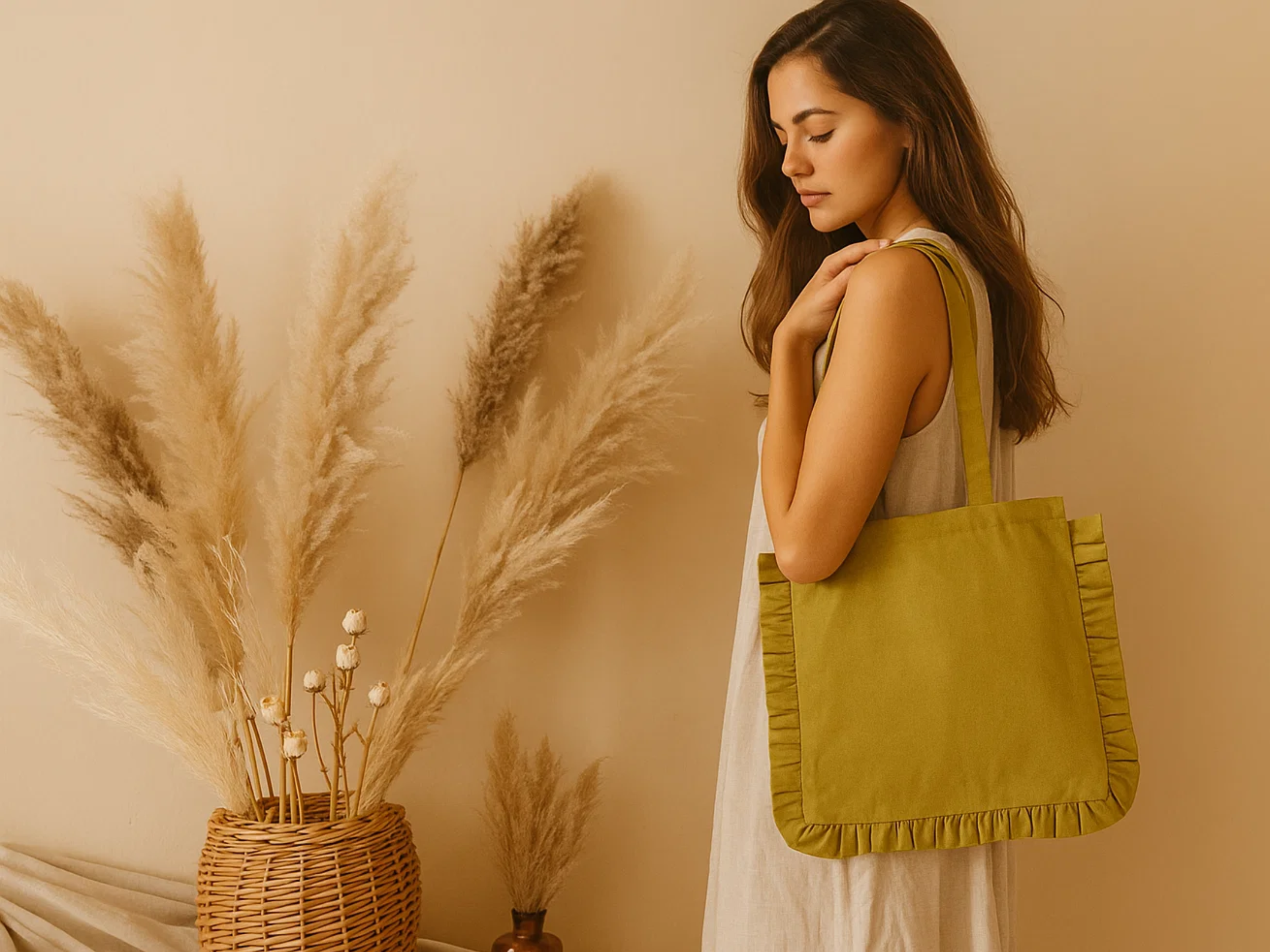 Canvas Ruffle Tote