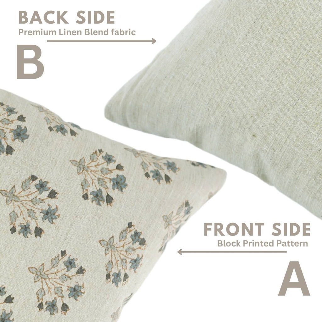 Floral Block Print Linen Blend Pillow Cover- Diwali Flower 20 X20
