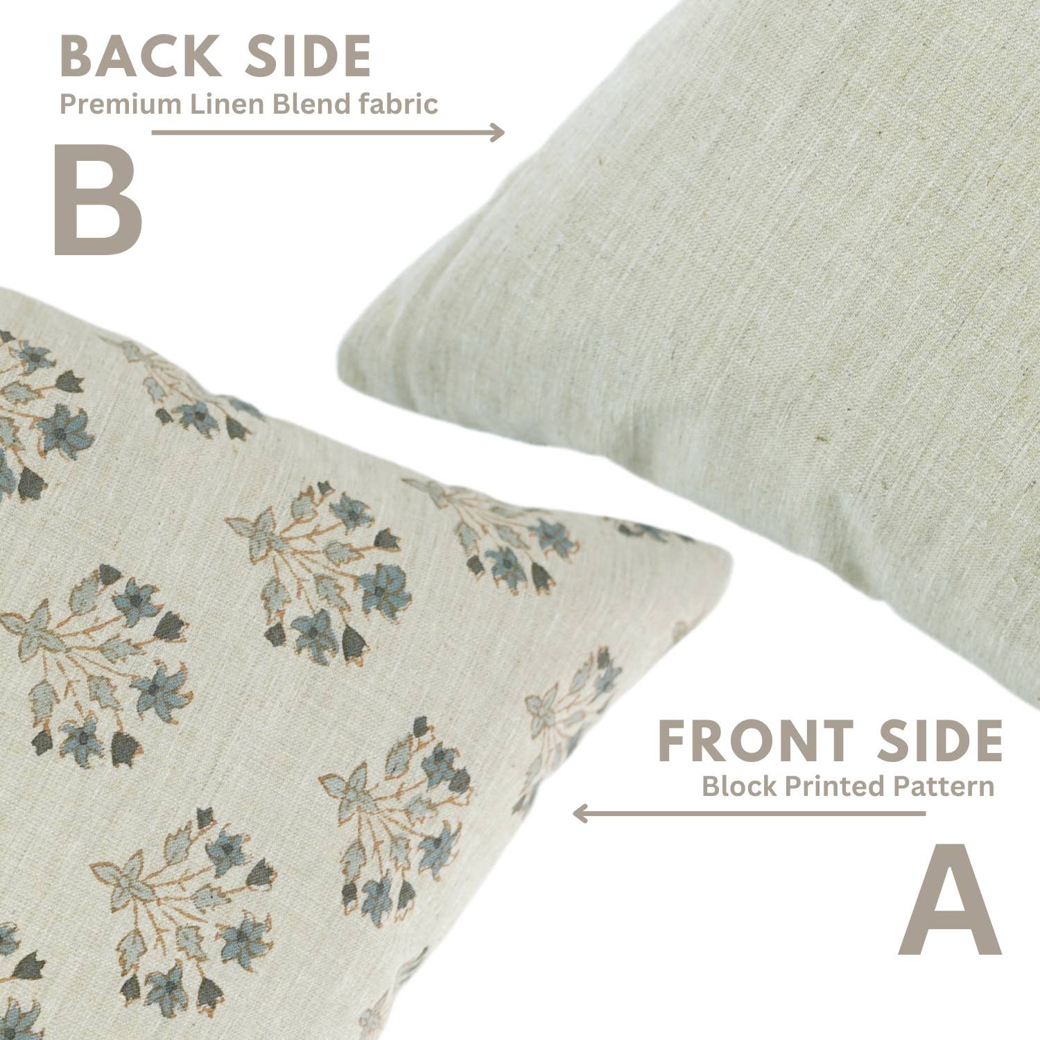 Floral Block Print Linen Blend Pillow Cover- Diwali Flower 20 X20