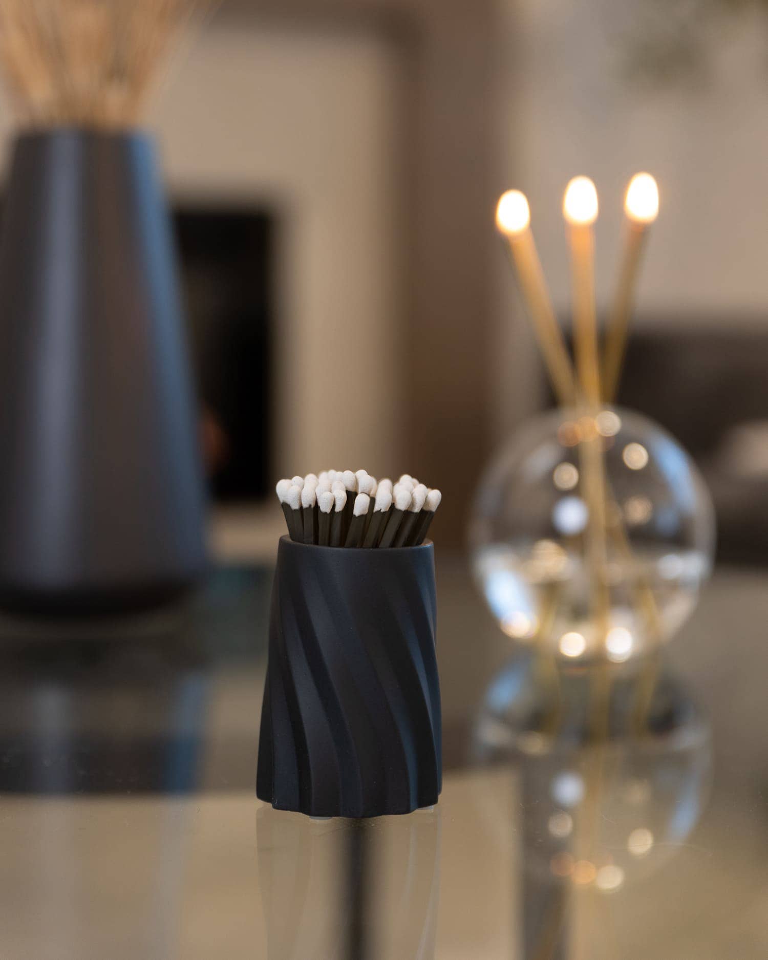Concrete Safety Match Holder with Matches – Black