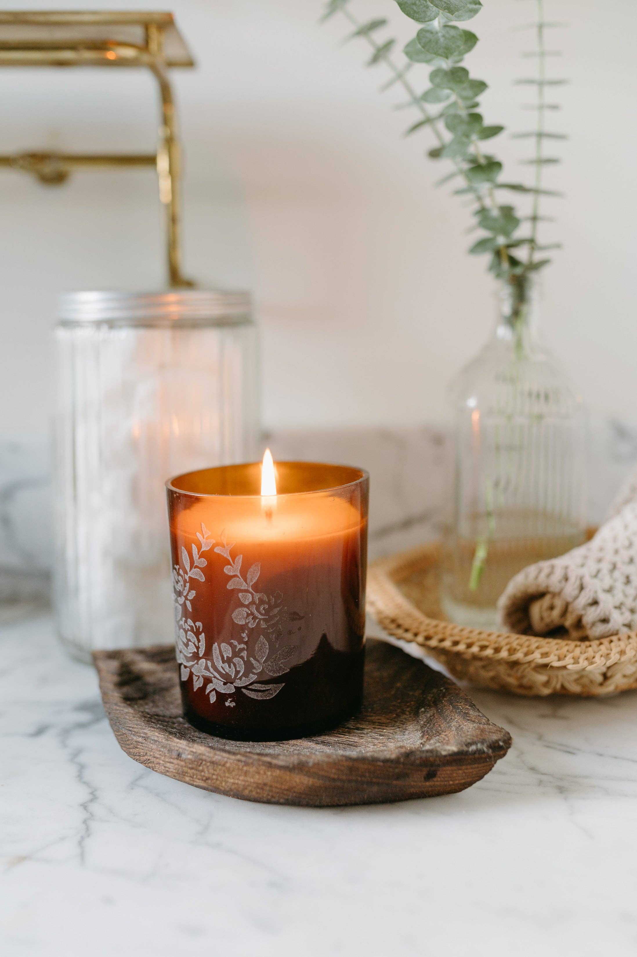 Silverbloom Candle| Soy Wax Amber Glass Gold Foil Box