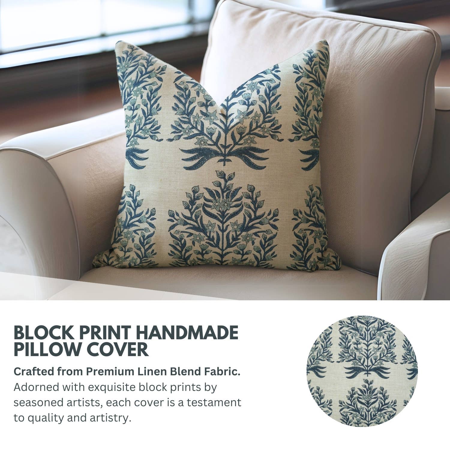 Bohemian Block Linen Blend Cushion Cover - Vrindavan 20X20