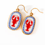 Ceramic Lobster Earrings Gold Plated Coastal Nautical