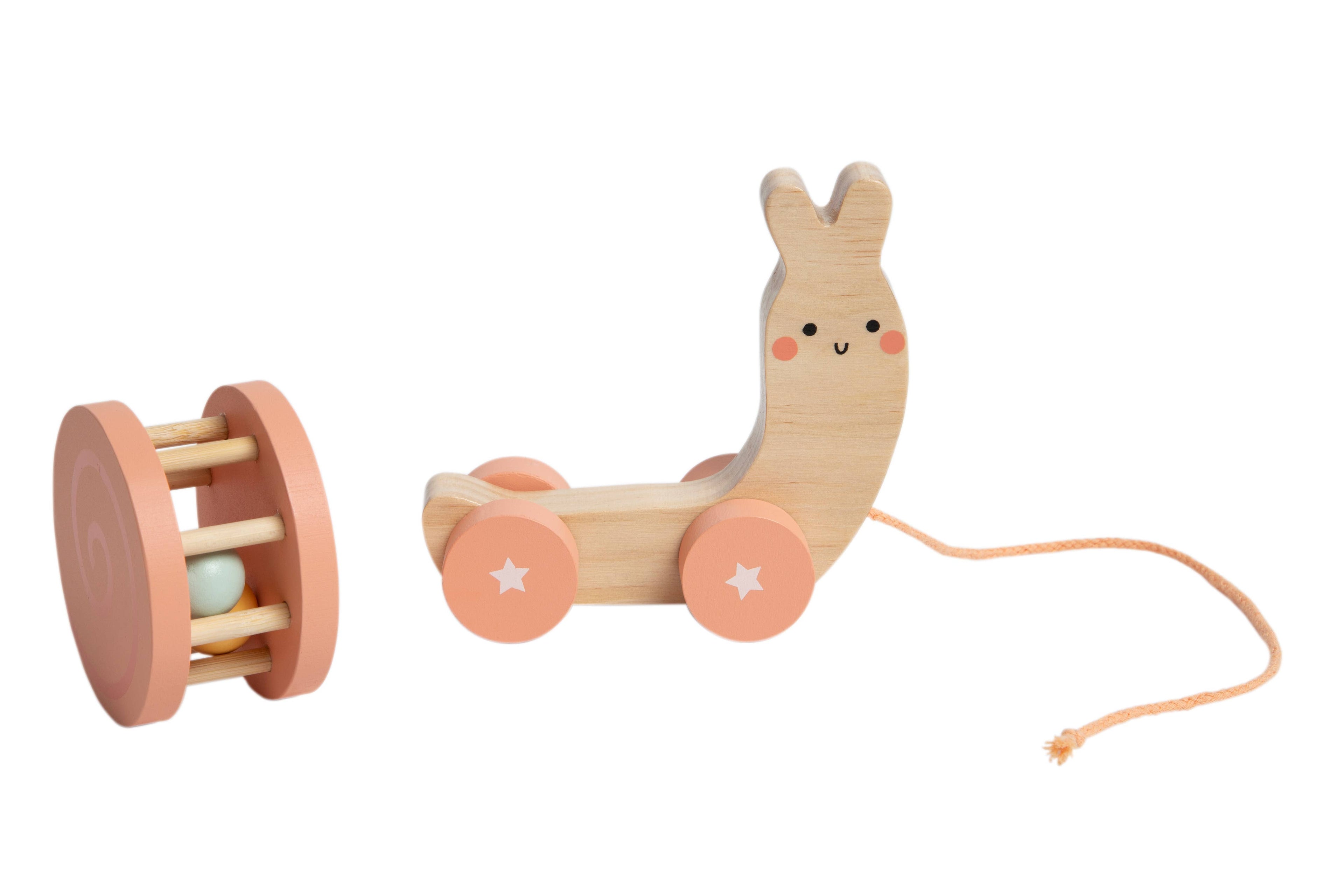 Snail Wooden Pull Toy, Rattle Shell, Baby or Toddler Toy
