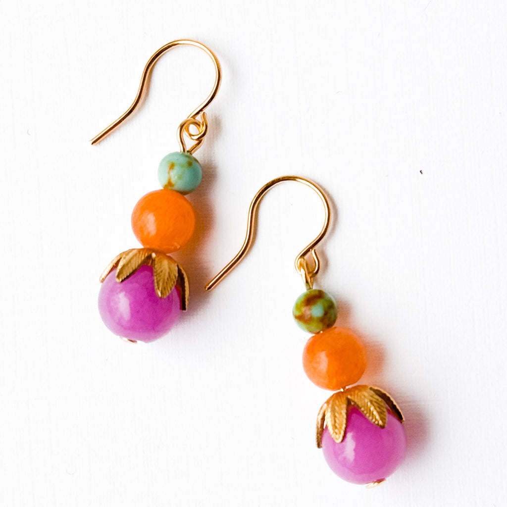 Colorful Beaded Earrings Mixed Glass Drop Bright Gift