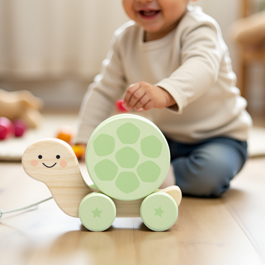 Turtle Wooden Pull Toy, Rattle Shell, Baby or Toddler Toy