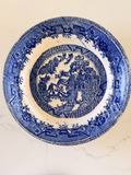 Antique Blue Willow Transferware Plate - Thick Patina & Crazing