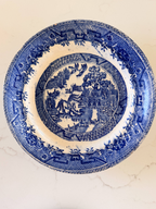 Antique Blue Willow Transferware Plate - Thick Patina & Crazing
