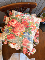 Vintage Ralph Lauren Floral Ruffled Pillow,  Beach house pattern – 16" x 16"