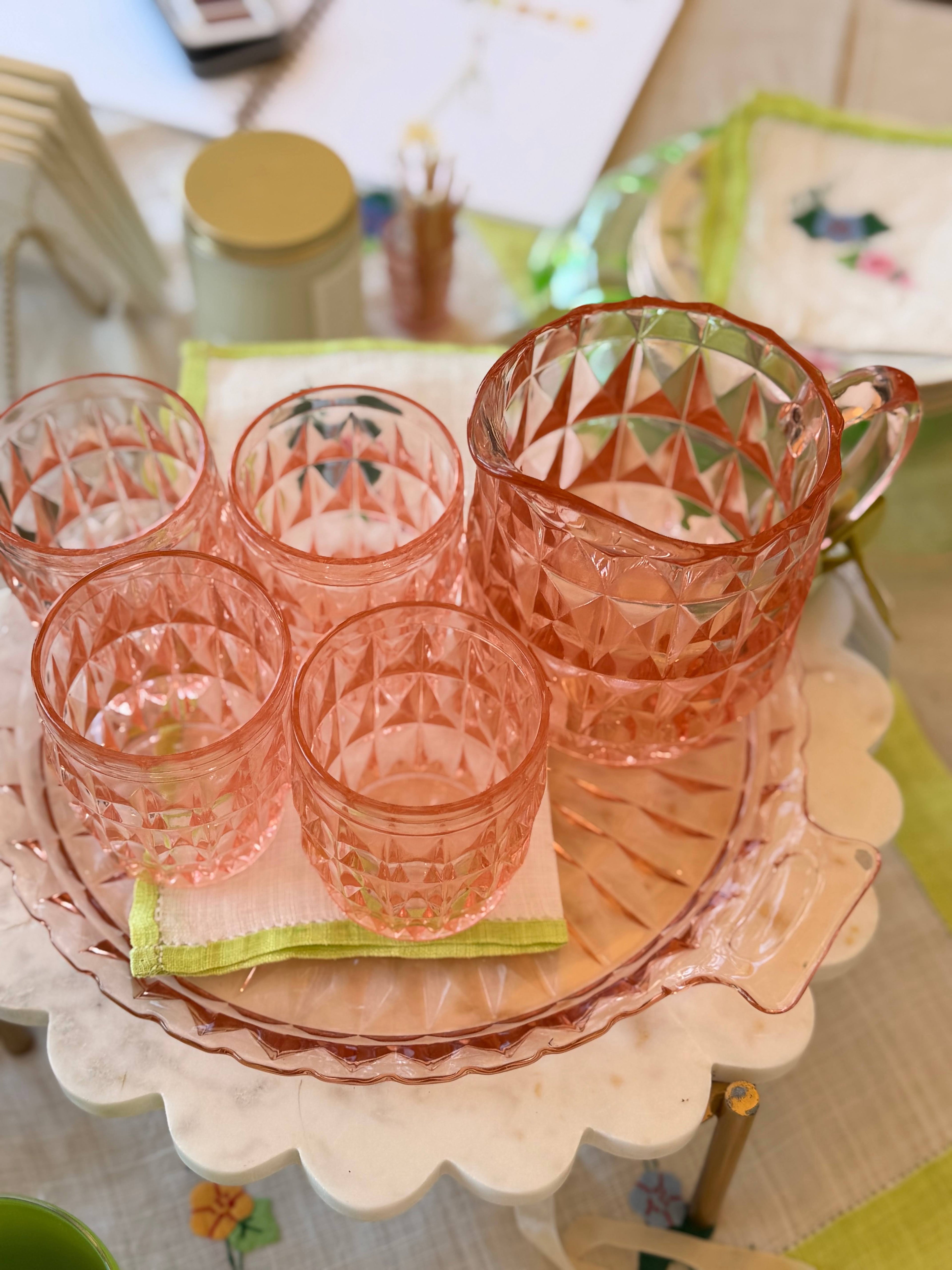 Pink Depression Glass Beverage Set - 6 Pieces