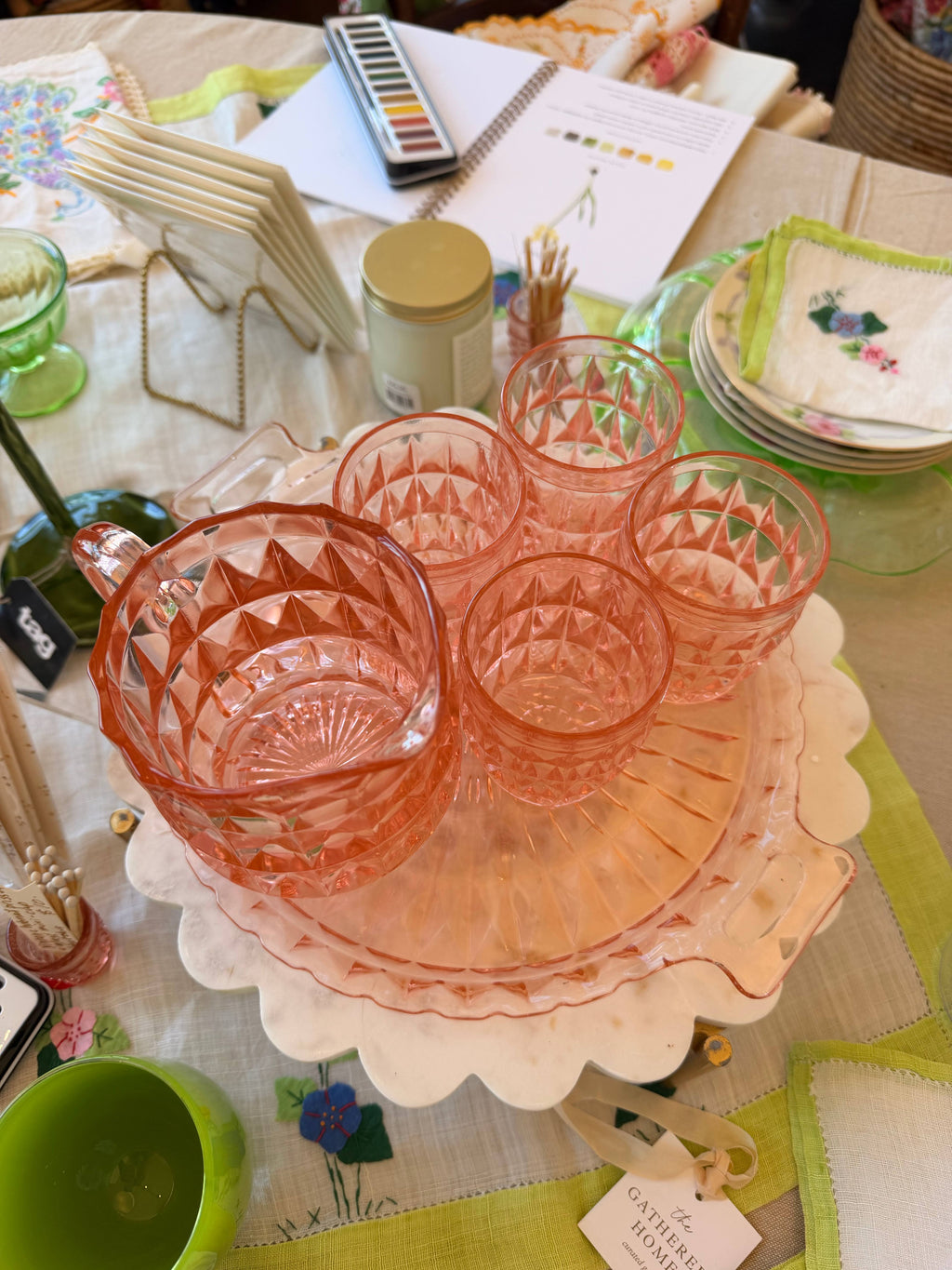 Pink Depression Glass Beverage Set - 6 Pieces