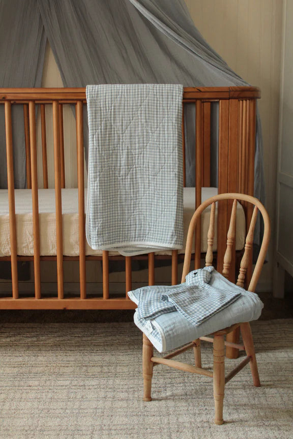 Dusty Blue Solids + Gingham Blanket