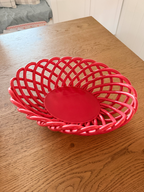 Vintage 2004 Mervyn's Glossy Red Ceramic Lattice Woven Basket