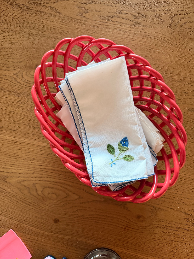Vintage 2004 Mervyn's Glossy Red Ceramic Lattice Woven Basket