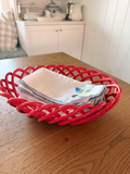 Vintage 2004 Mervyn's Glossy Red Ceramic Lattice Woven Basket