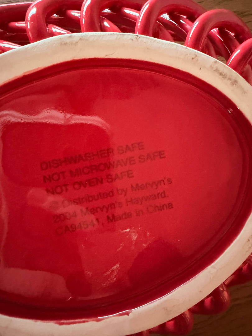 Vintage 2004 Mervyn's Glossy Red Ceramic Lattice Woven Basket