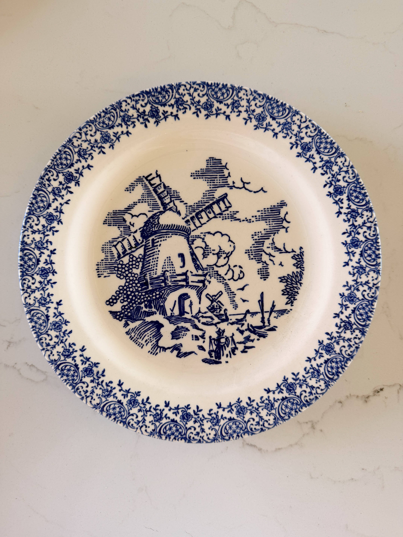 Vintage Royal China Blue & White "Windmill" Plate - 9"