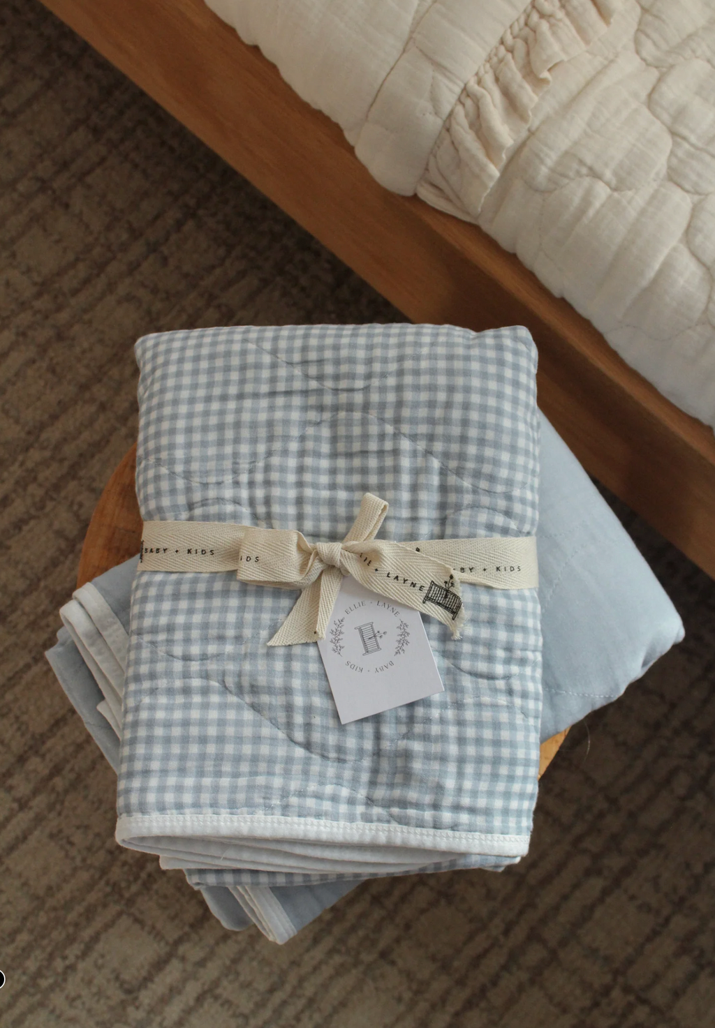 Dusty Blue Solids + Gingham Blanket