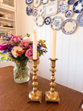 Vintage Tall Square Base Brass Candlestick Holders - Pair